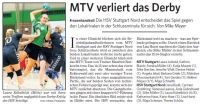 MTV Stuttgart 1843 e.V. - MTV verliert das Derby