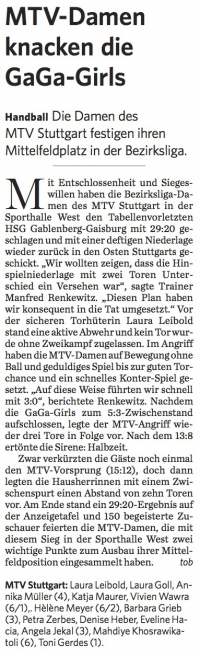MTV Stuttgart 1843 e.V. - MTV-Damen knacken die GaGa-Girls