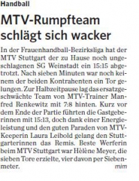 MTV Stuttgart 1843 e.V. - MTV-Rumpfteam schlgt sich wacker