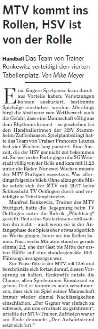 MTV Stuttgart 1843 e.V. - MTV kommt ins Rollen