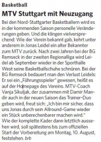 MTV Stuttgart 1843 e.V. - MTV Stuttgart mit Neuzugang