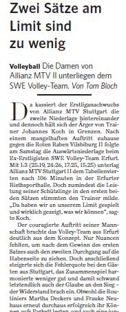 MTV Stuttgart 1843 e.V. - Zwei Stze am Limit sind  zu wenig