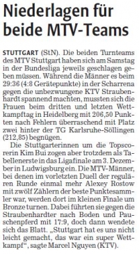 MTV Stuttgart 1843 e.V. - Niederlagen fr beide MTV-Teams