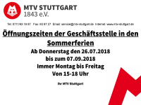 MTV Stuttgart 1843 e.V. - ffnungszeiten Sommerferien